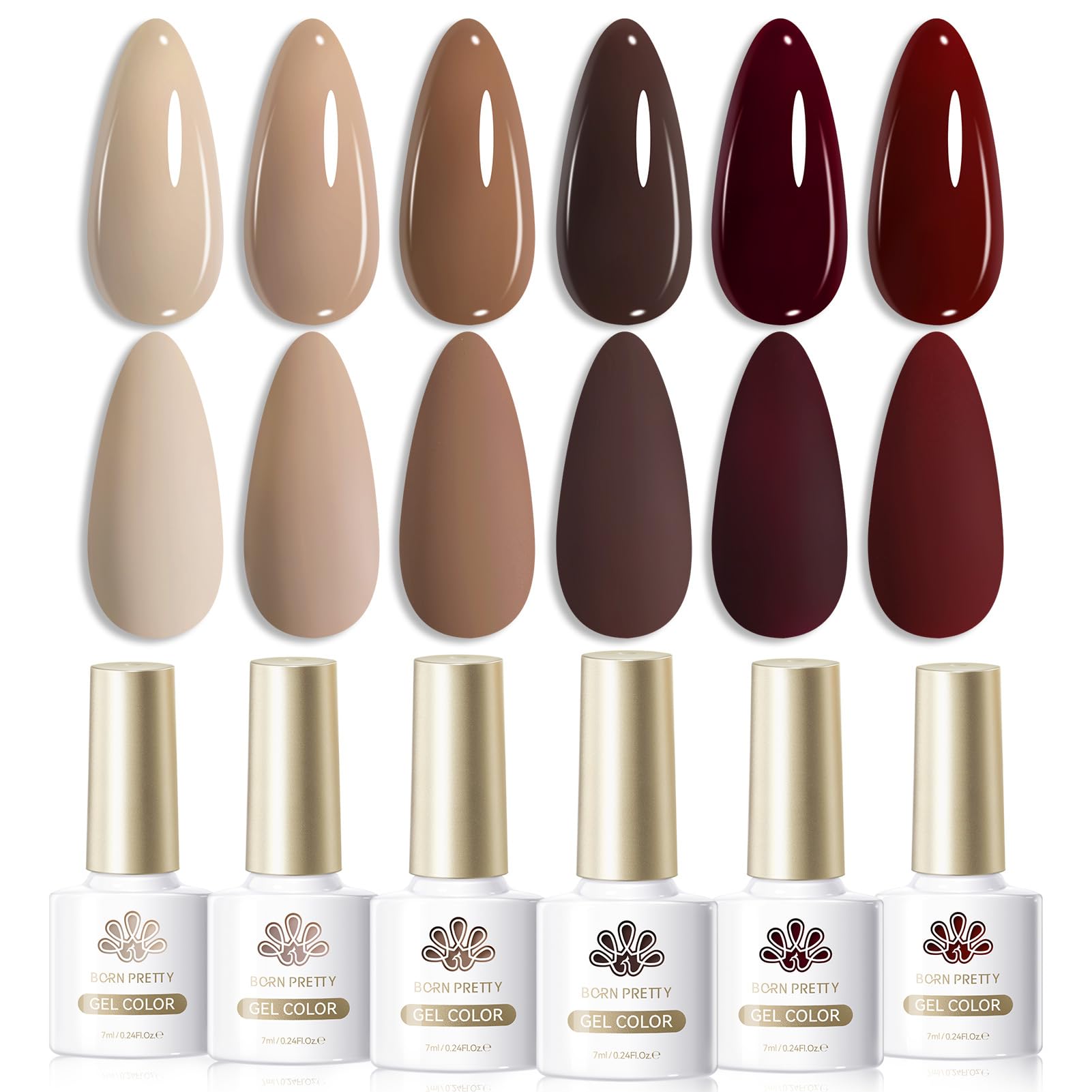 Born Pretty fall and winter brown gel polish set bottles show rich color for chic nails.
