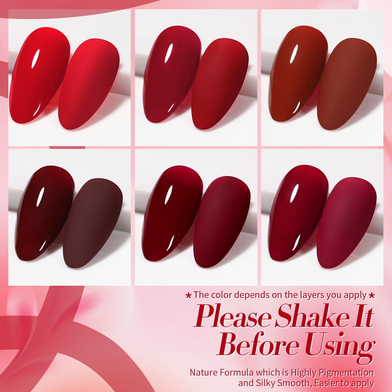 Born Pretty gel nail polish color swatch shows versatile fall looks in burgundy