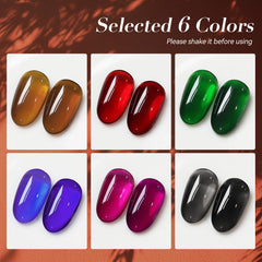 Born Pretty Jelly Gel color swatches show six hues for seasonal nail art inspiration.