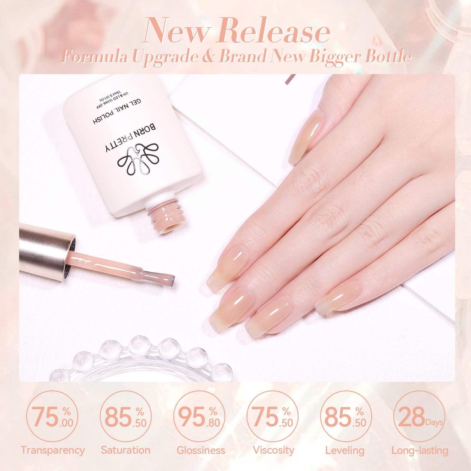Born Pretty Jelly Nude application brush shows easy, even layer application.