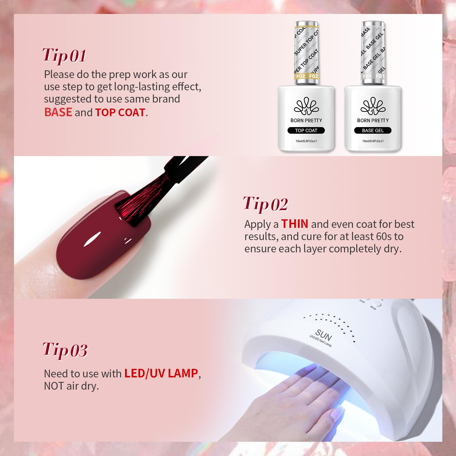Born Pretty low-odor gel formula bottle emphasizes a comfortable DIY manicure