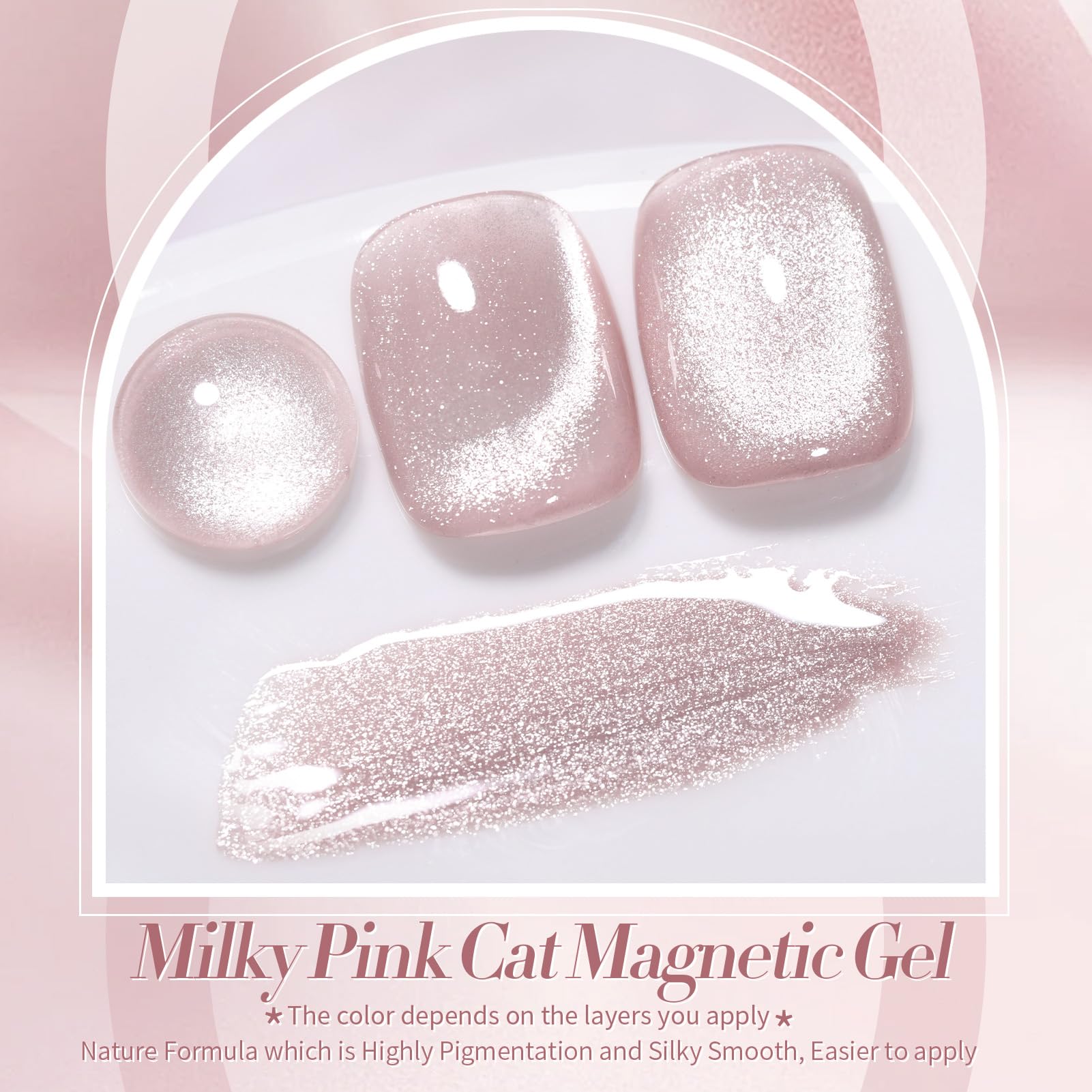 Born Pretty milky pink cat-eye gel displays translucent hue and shifting shimmer.