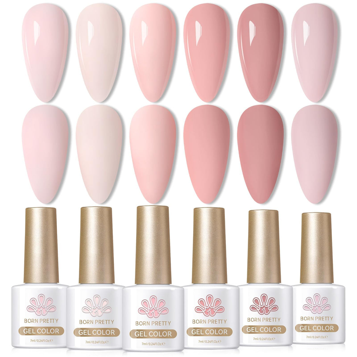 Born Pretty pink gel polish set swatches with six versatile pink shades