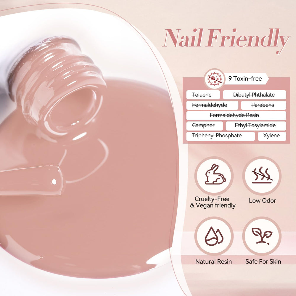 Born Pretty Pink Nude Gel nails retain shine and long wear.