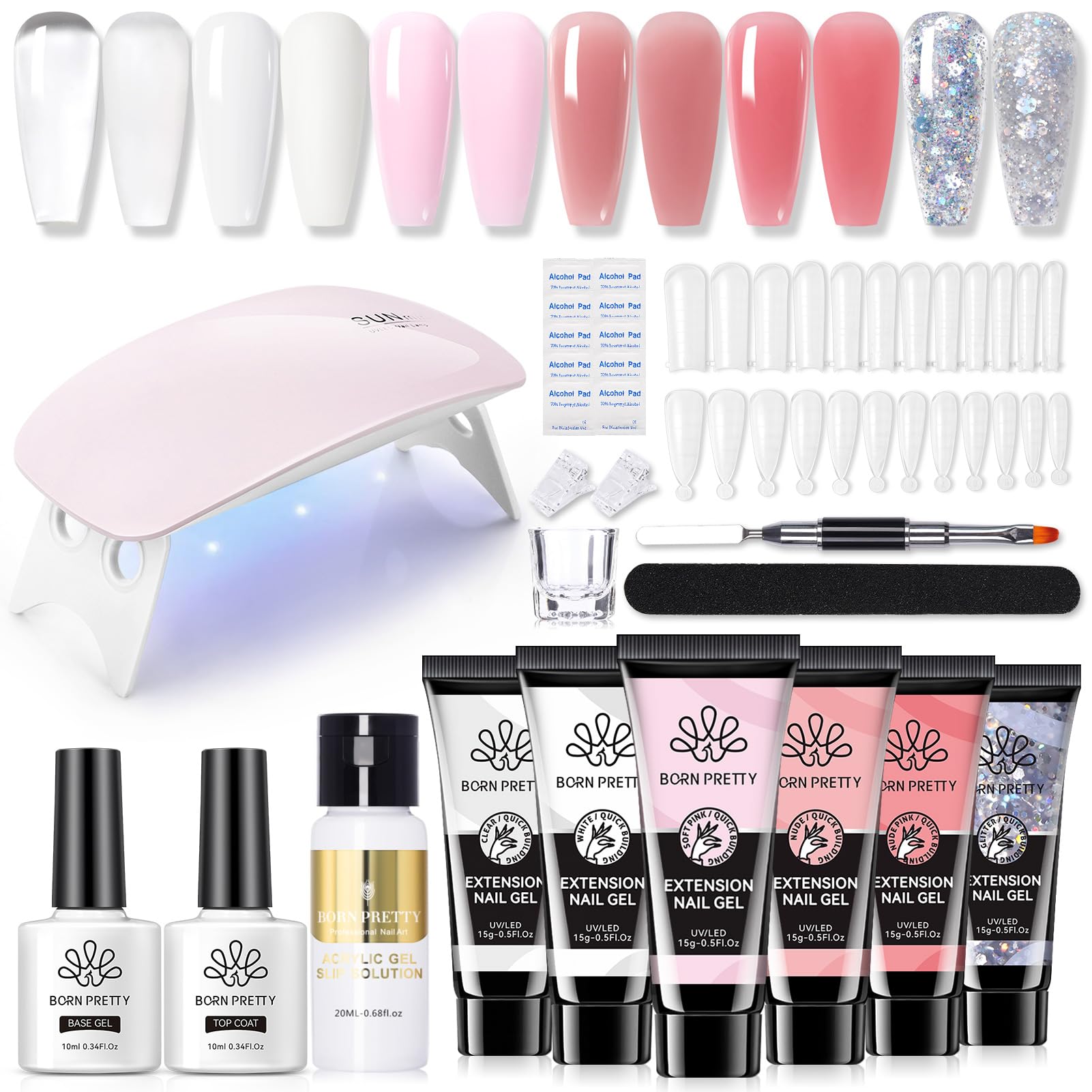 Born Pretty poly nail extension kit lamp setup for professional at-home manicures