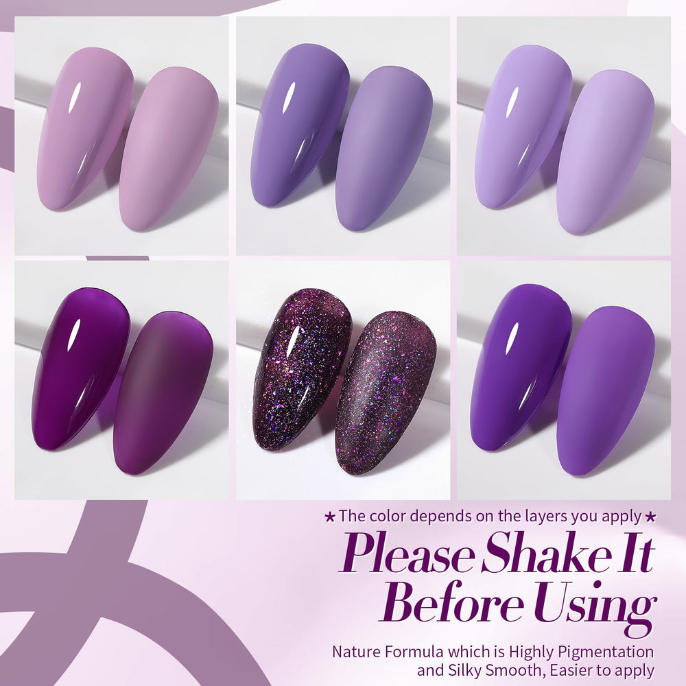 Born Pretty lavender to deep purple gel on nails demonstrates chic home manicure options
