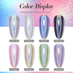Born Pretty rainbow-iridescent powder on nail demonstrates multi-chrome shimmer with color-shift under light.