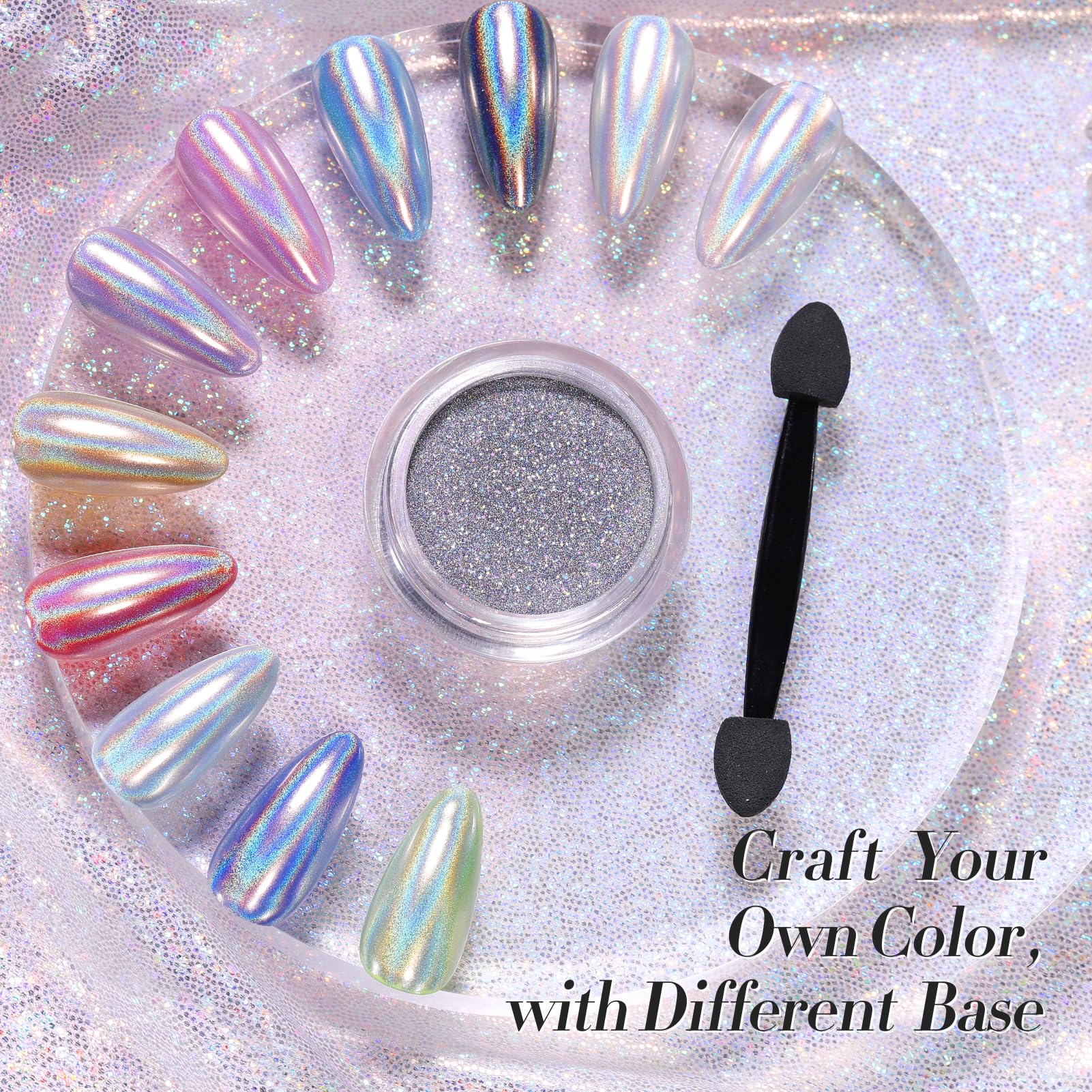 Born Pretty nail powder applied on UV gel, acrylic, and natural nails for flexible DIY styling.