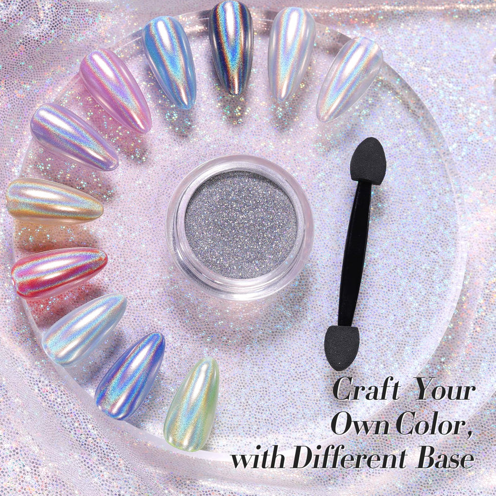 Born Pretty nail powder applied on UV gel, acrylic, and natural nails for flexible DIY styling.