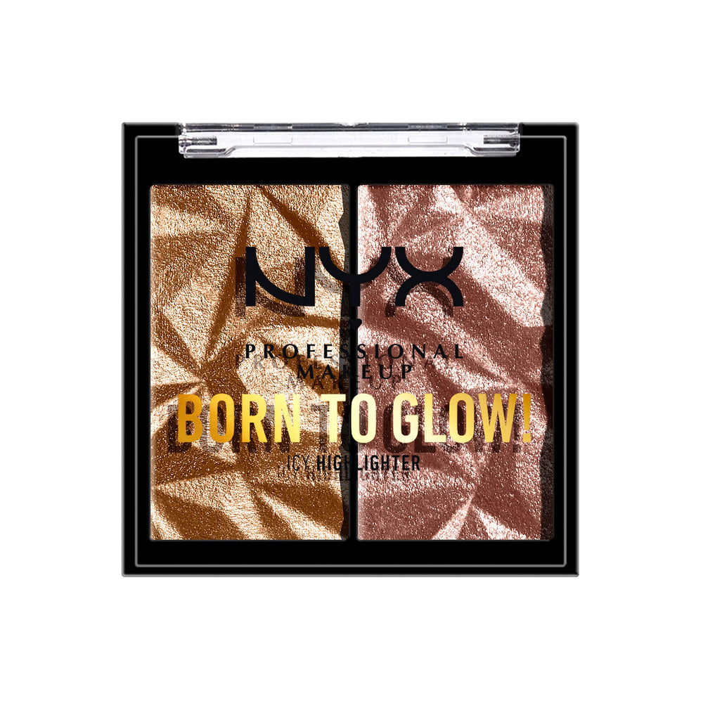 NYX Born To Glow Icy Highlighter Duo packaging ready for effortless glow on the go
