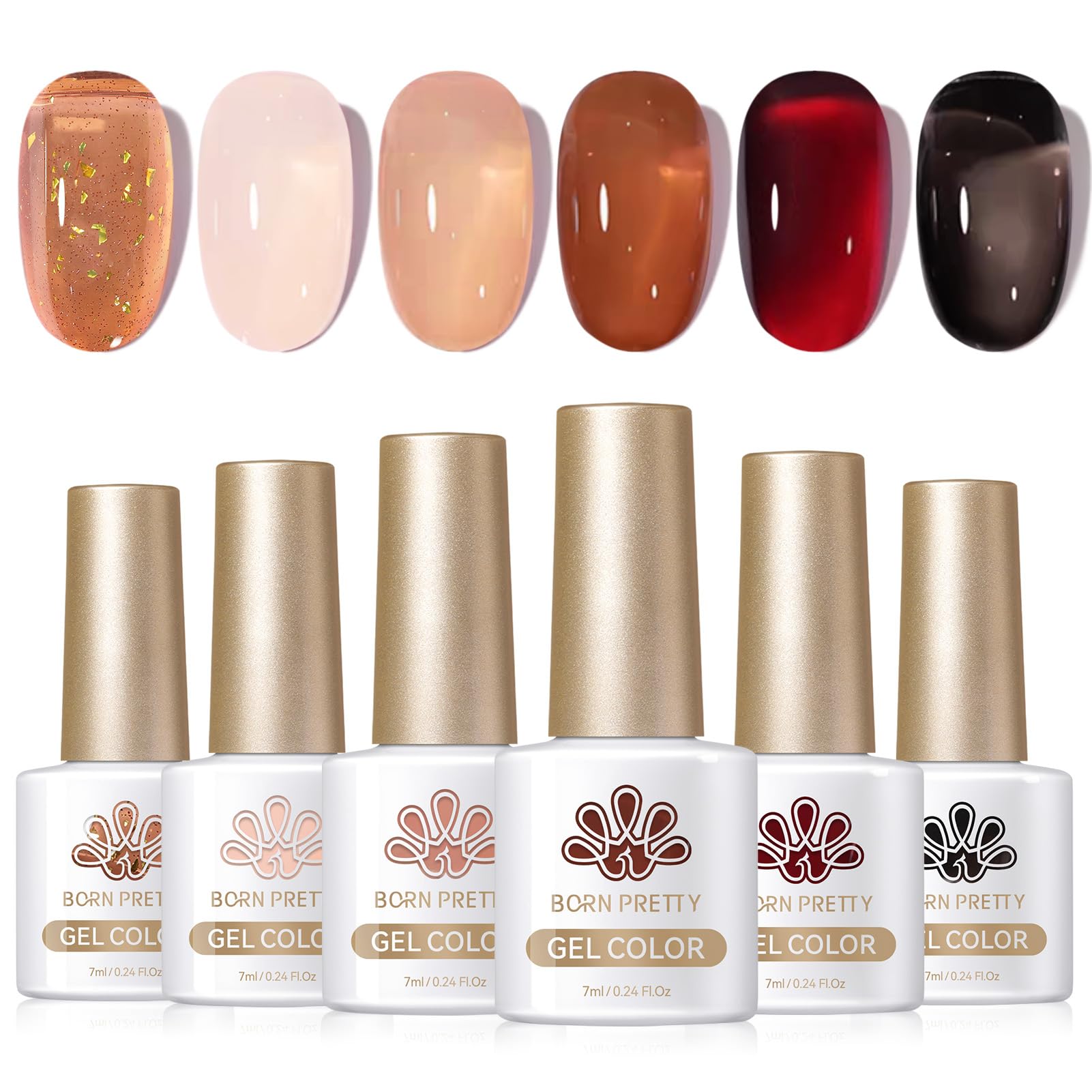 Born Pretty jelly brown swatch shows a creamy translucent finish for layered manicure.