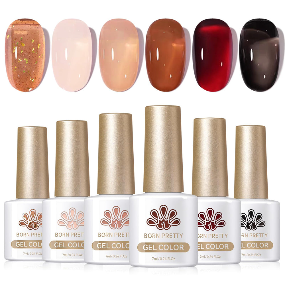 Born Pretty jelly brown swatch shows a creamy translucent finish for layered manicure.
