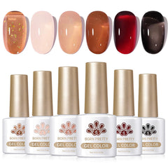 Born Pretty jelly brown swatch shows a creamy translucent finish for layered manicure.