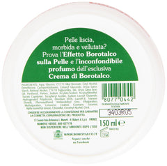Borotalco Scented Smoothing Cream texture close-up reveals quick absorption and non-greasy finish.