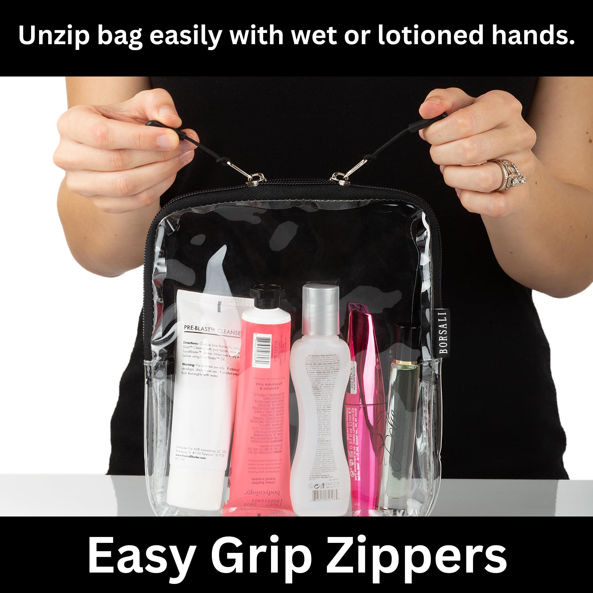BORSALI easy-grip zippers closeup showcase reliable access for quick retrieval.