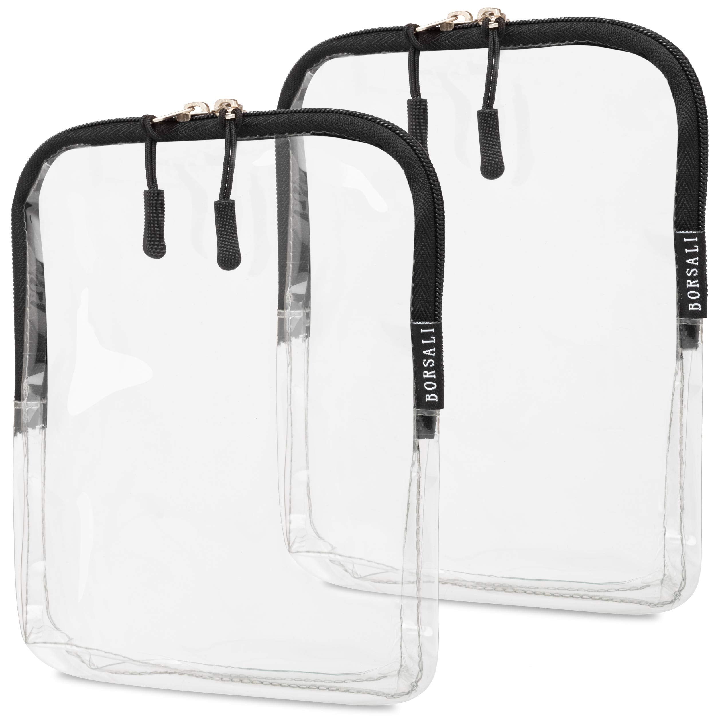 BORSALI TSA approved toiletry bag front view shows clear quart size for quick security checks on the go.