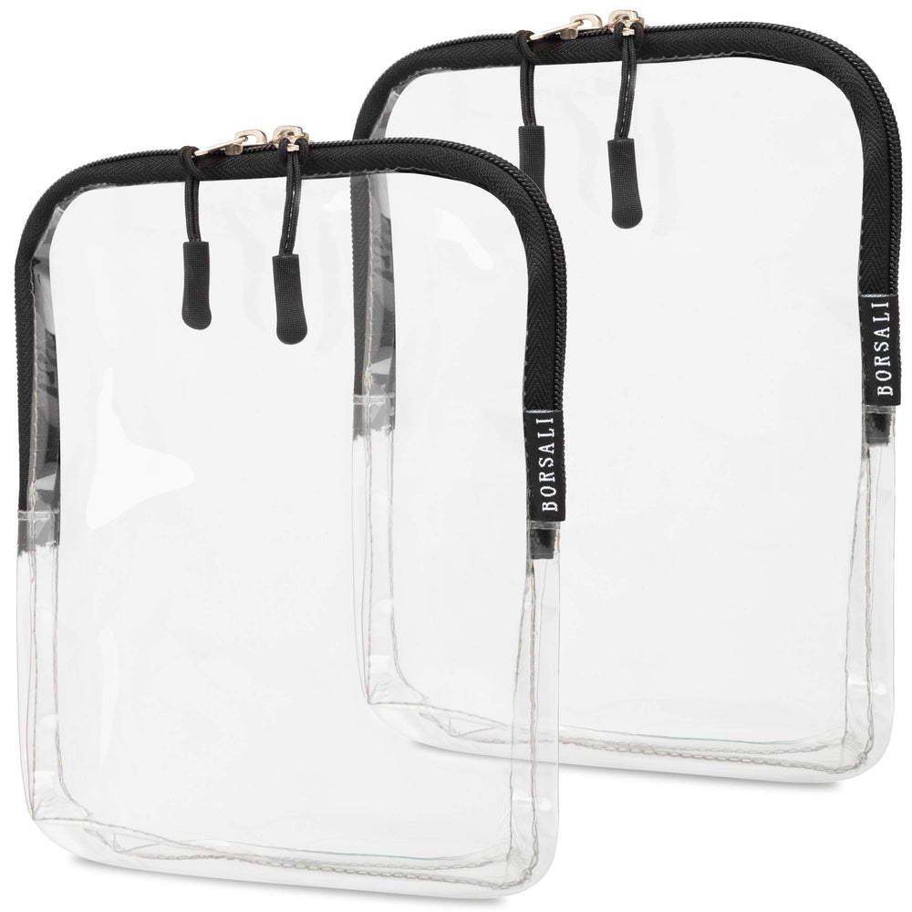 BORSALI TSA approved toiletry bag front view shows clear quart size for quick security checks on the go.