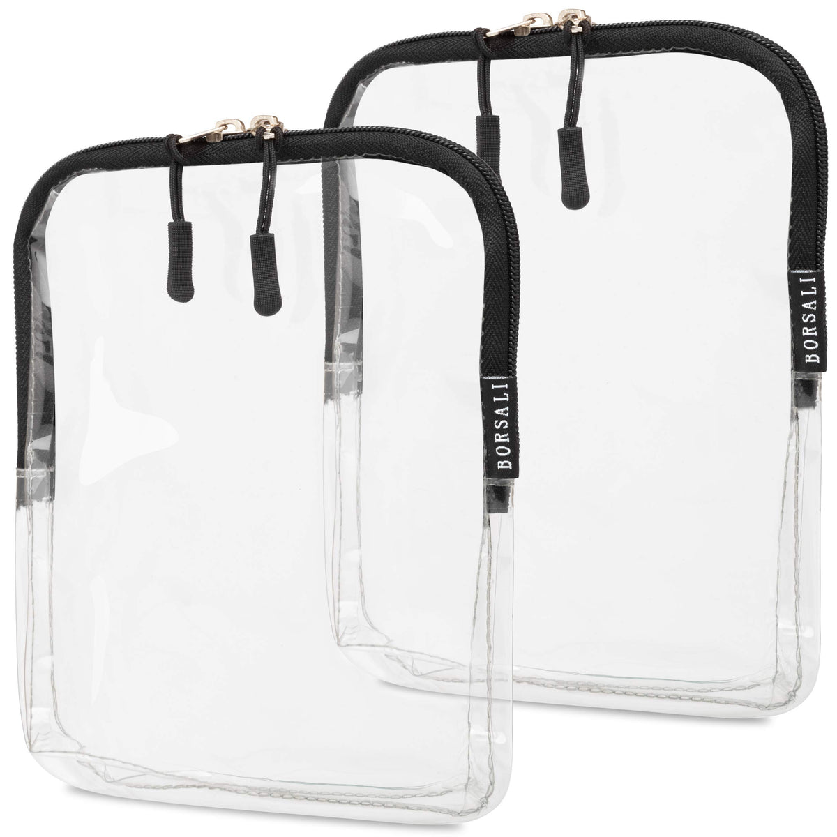 BORSALI TSA approved toiletry bag front view shows clear quart size for quick security checks on the go.