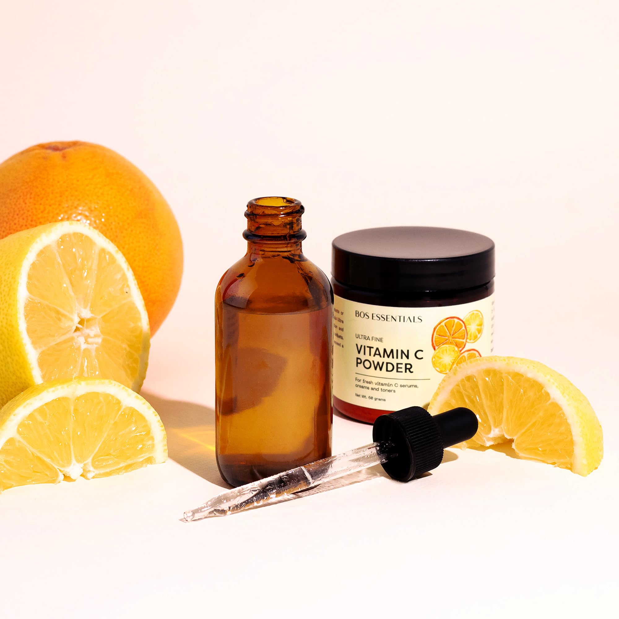 Bos Essentials vitamin C serum bottle after mixing a new batch.