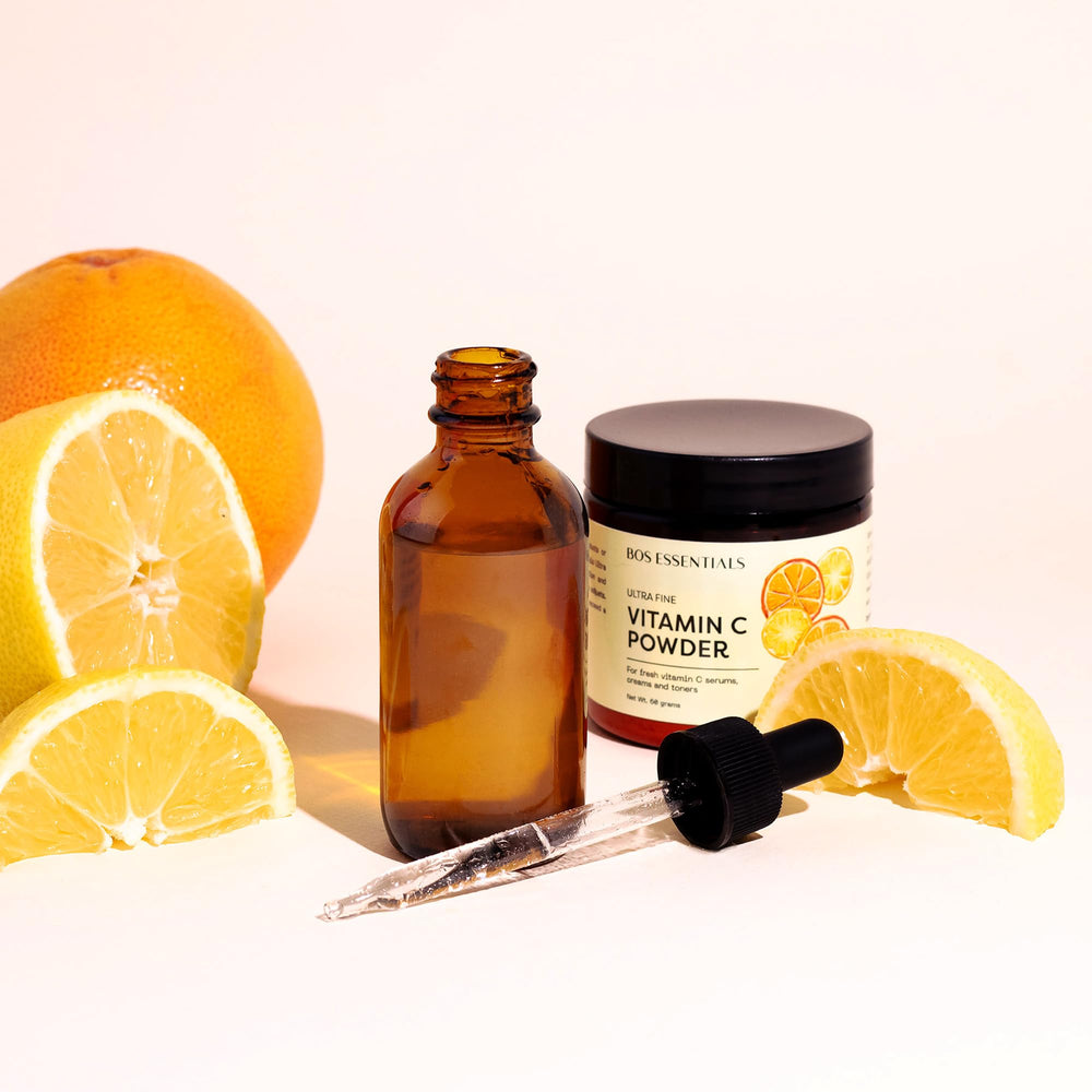 Bos Essentials vitamin C serum bottle after mixing a new batch.