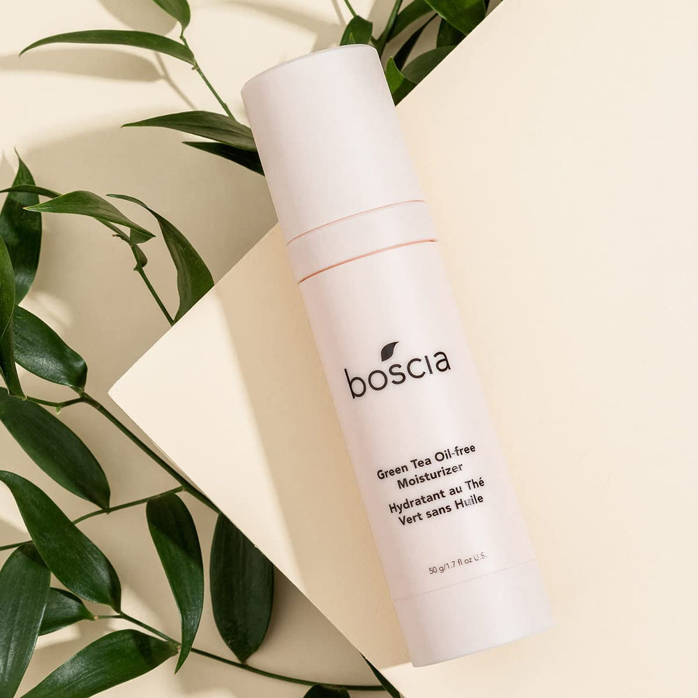 Boscia Green Tea Oil-Free Moisturizer texture close-up; non-greasy finish.