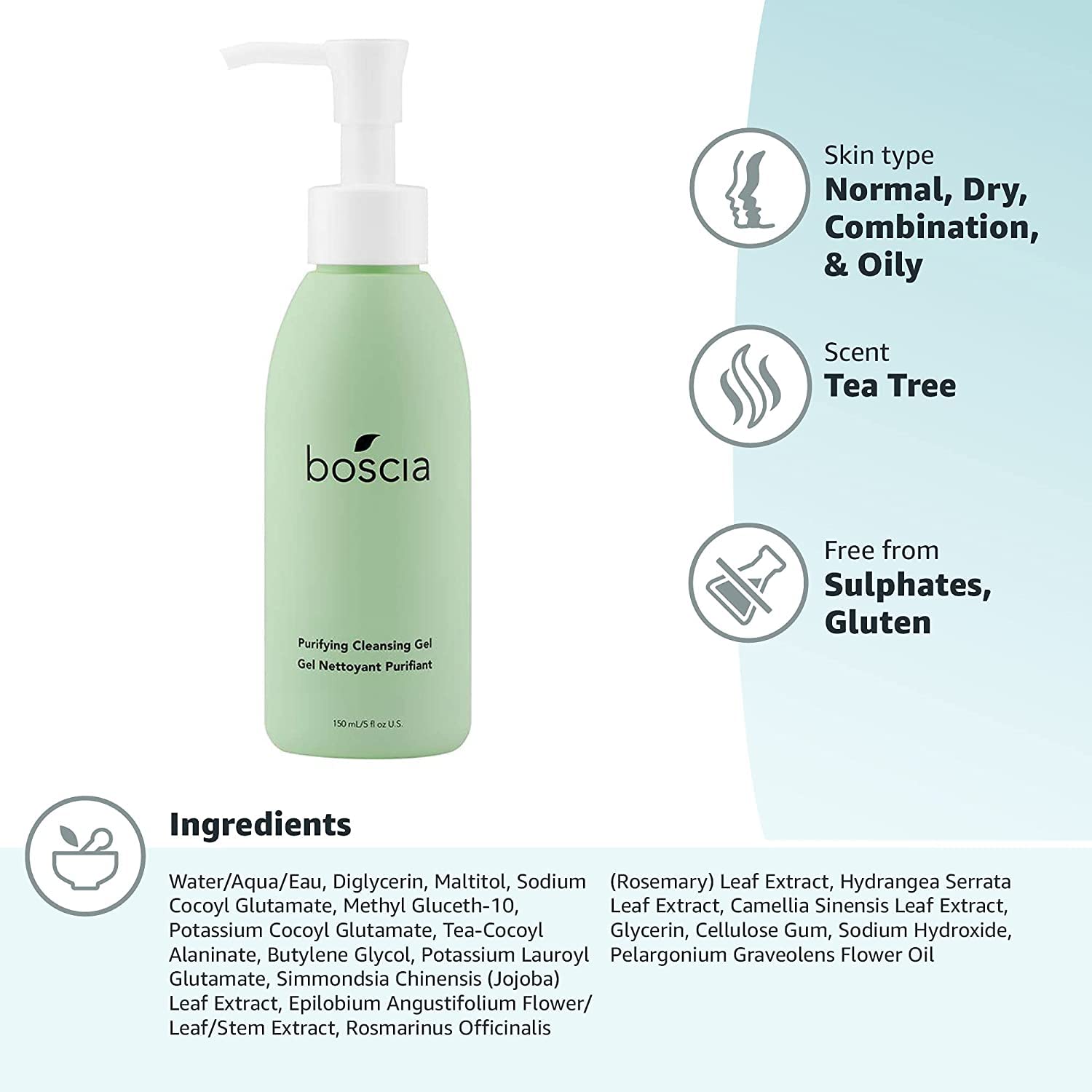 Preservative-free icon indicating Boscia Purifying Cleansing Gel's gentle formula