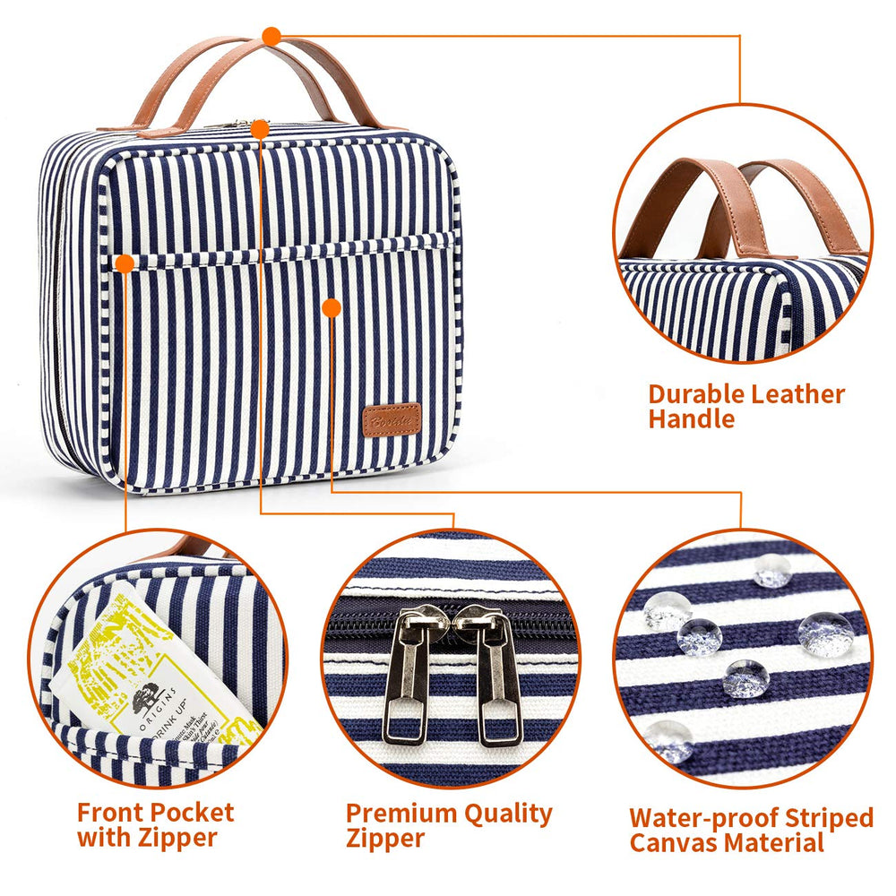Bosidu toiletries bag in bathroom scene demonstrates ample space for full-size products.