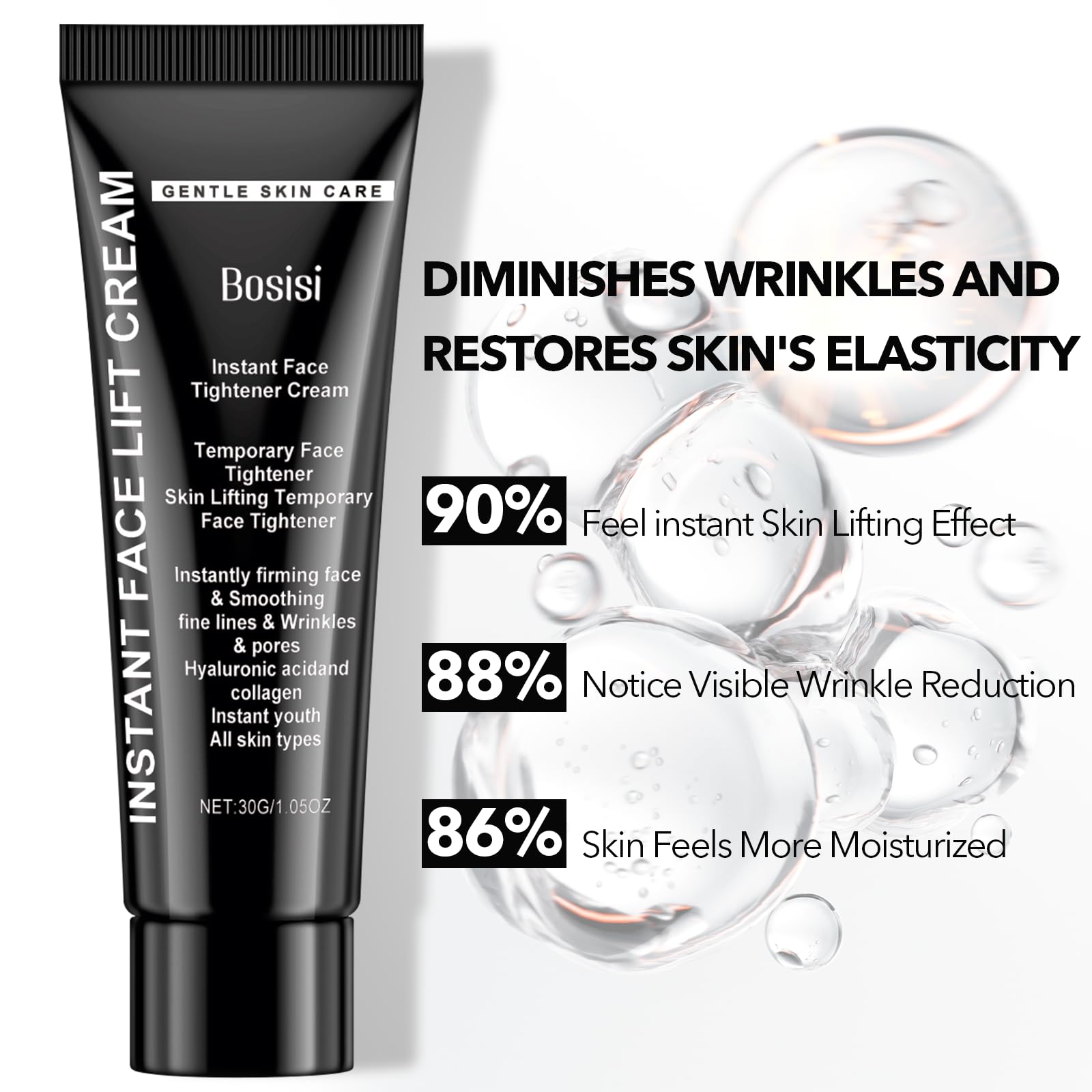 Bosisi Instant Lift Cream tightens visible pores for a smoother complexion.