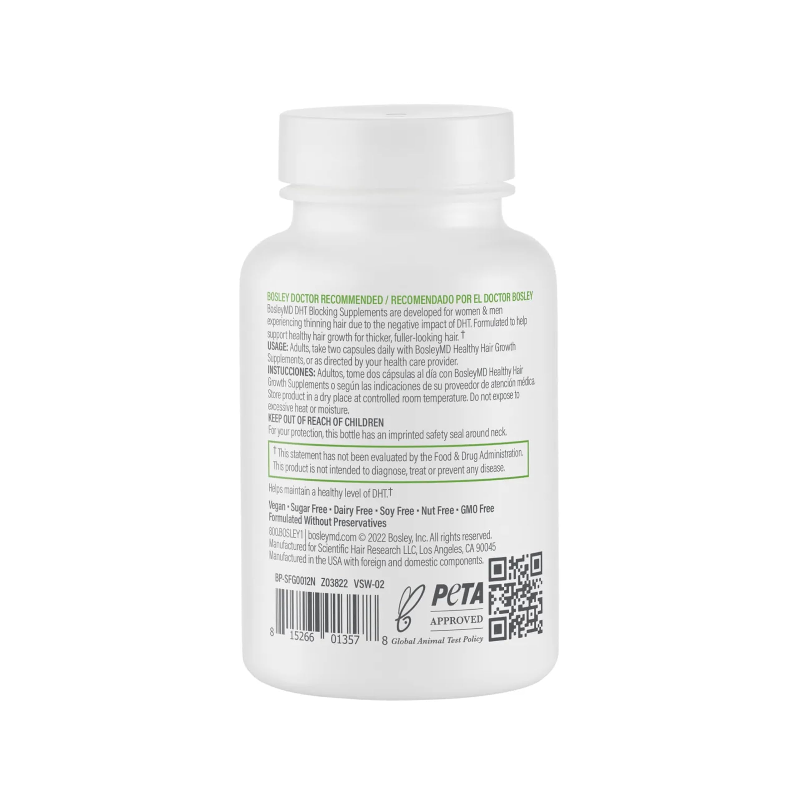 BosleyMD DHT-7 ingredients panel highlighting the natural 7-component blend.