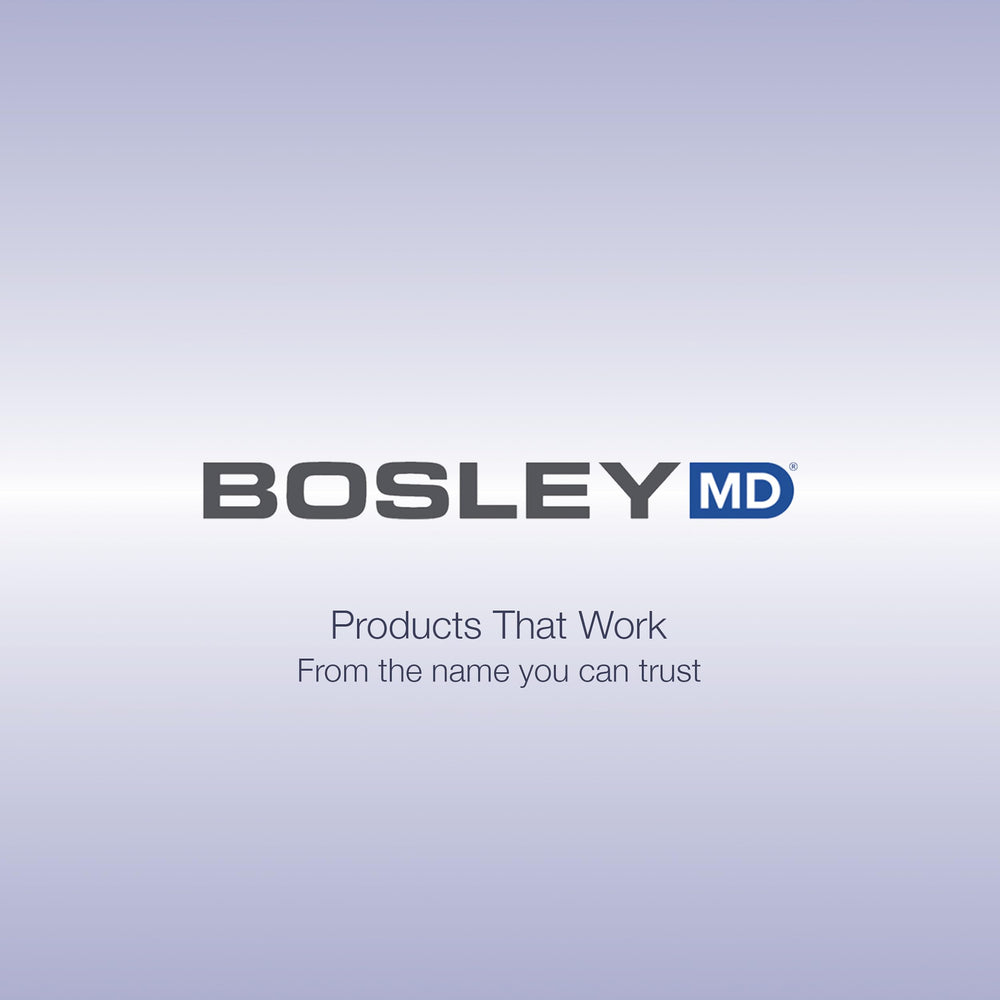 Portable BosleyMD bottle beside closed packaging emphasizes convenience.
