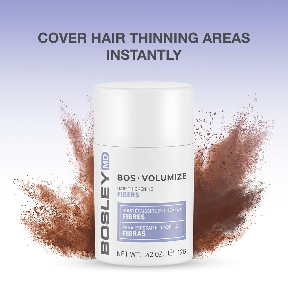 Close-up of BosleyMD keratin fibers bonding to hair strands.