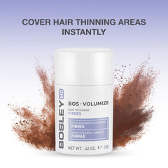Close-up of BosleyMD keratin fibers bonding to hair strands.
