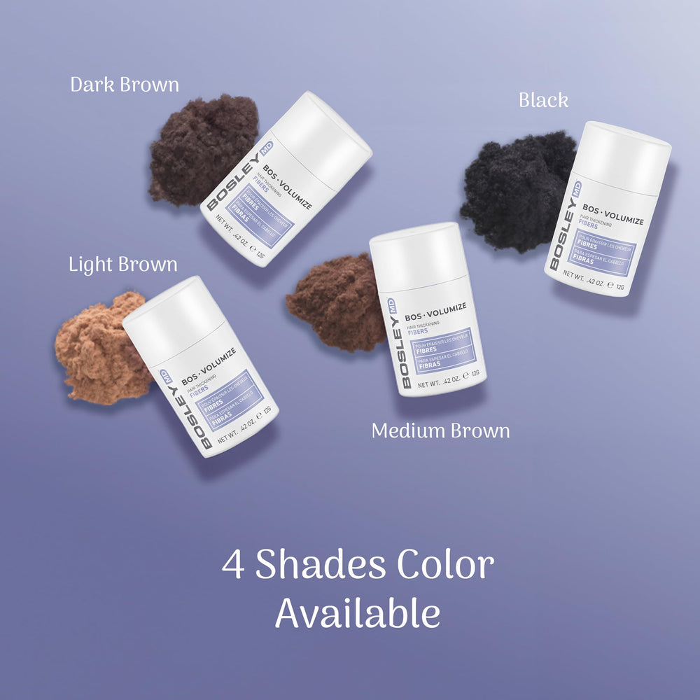 Fibers cling to hair strands on BosleyMD for thicker appearance.