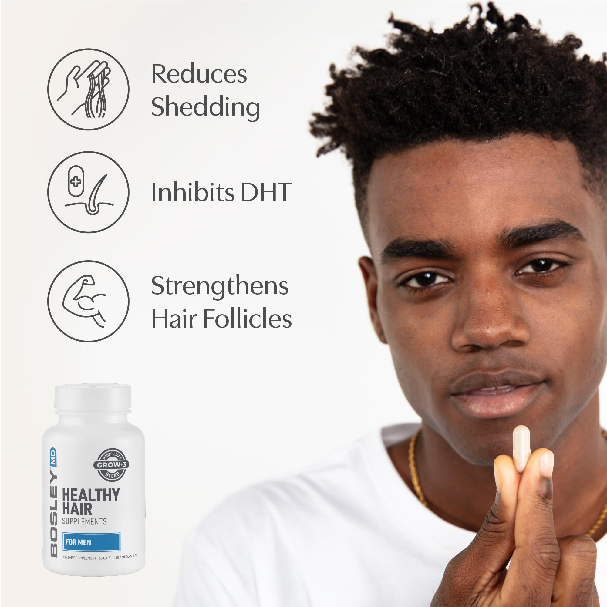 BosleyMD Men’s bottle back shows Lifextend complex and key nutrients.