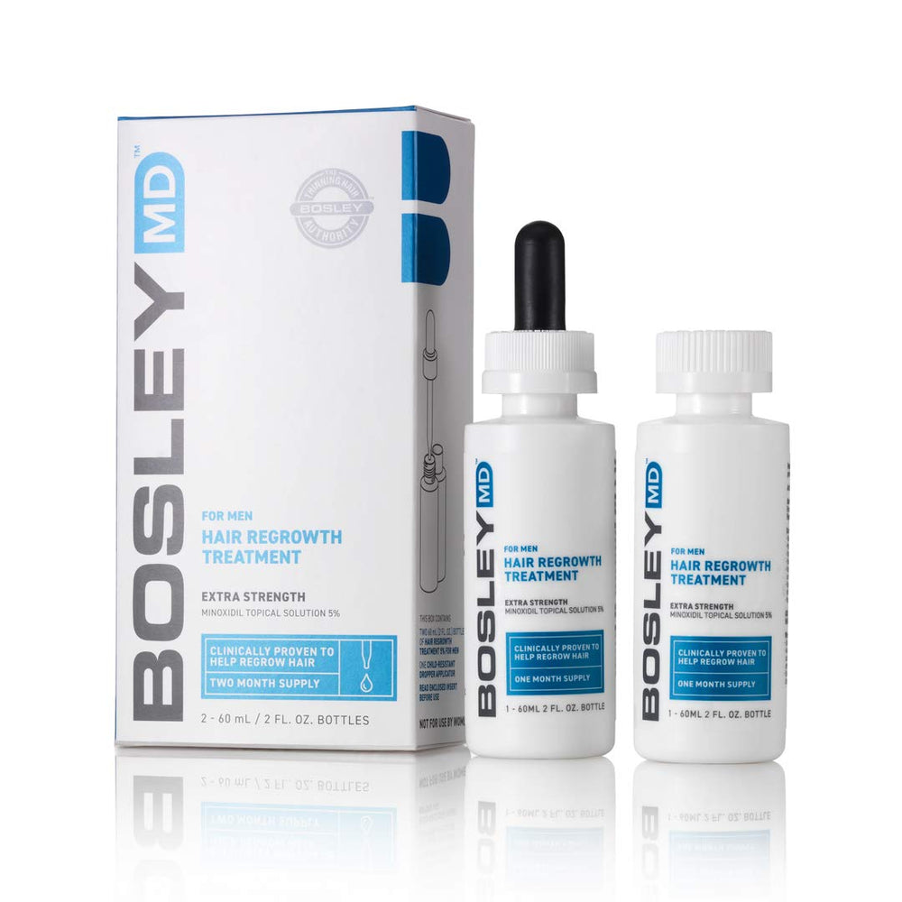 BosleyMD Professional Strength minoxidil bottle for at-home hair regrowth support.