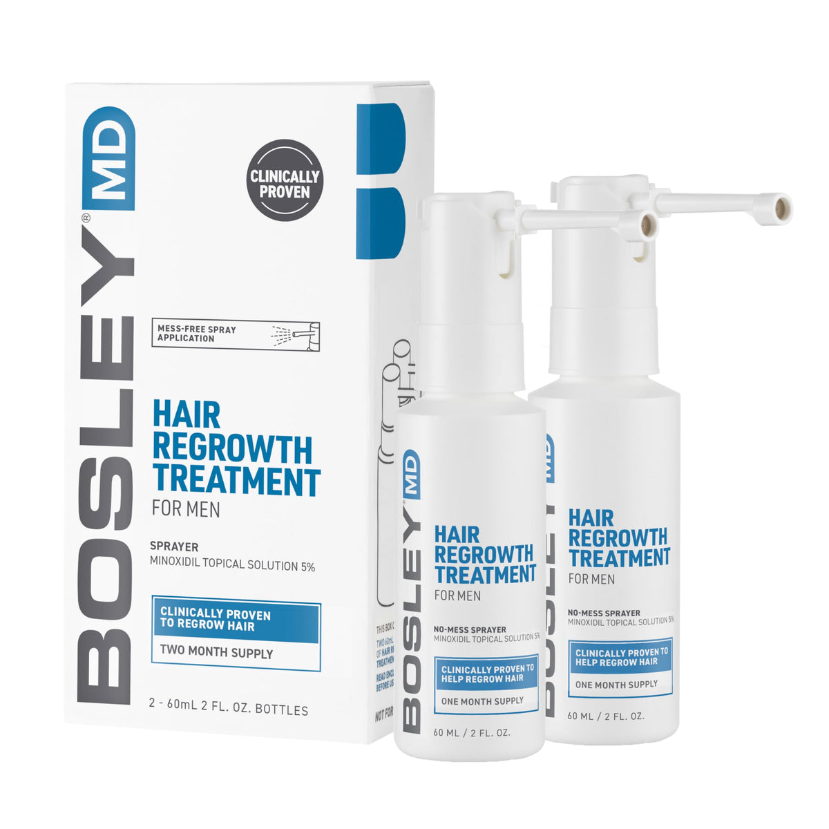 BosleyMD Minoxidil spray bottle for discreet at home use supporting potential hair regrowth.