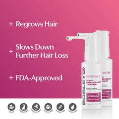 BosleyMD Minoxidil Woman Spray 2-month supply visible packaging signaling extended regimen.