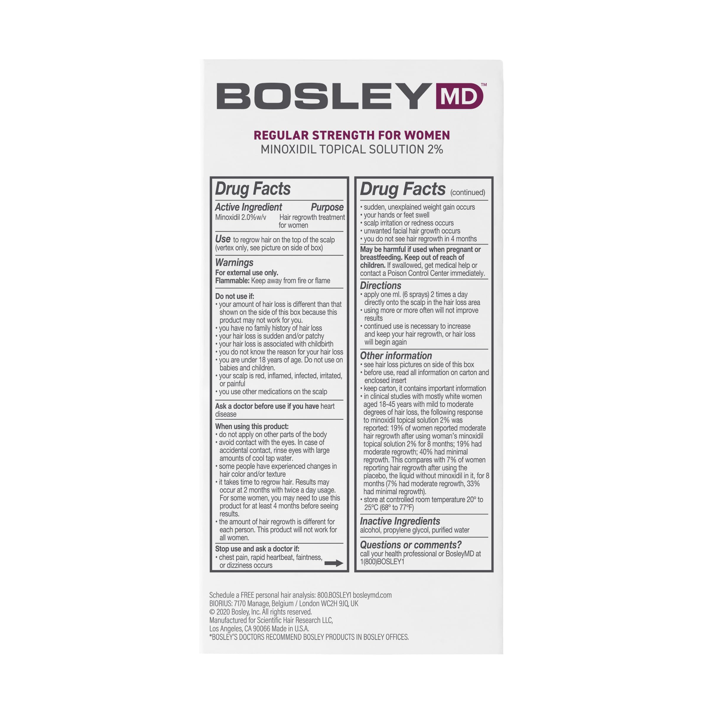 BosleyMD Minoxidil Woman Spray bottle on flat lay for easy storage.