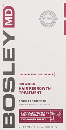 BosleyMD Minoxidil Woman Spray dispense action demonstrates precise application for targeted thinning areas.
