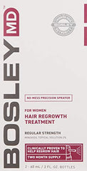 BosleyMD Minoxidil Woman Spray dispense action demonstrates precise application for targeted thinning areas.