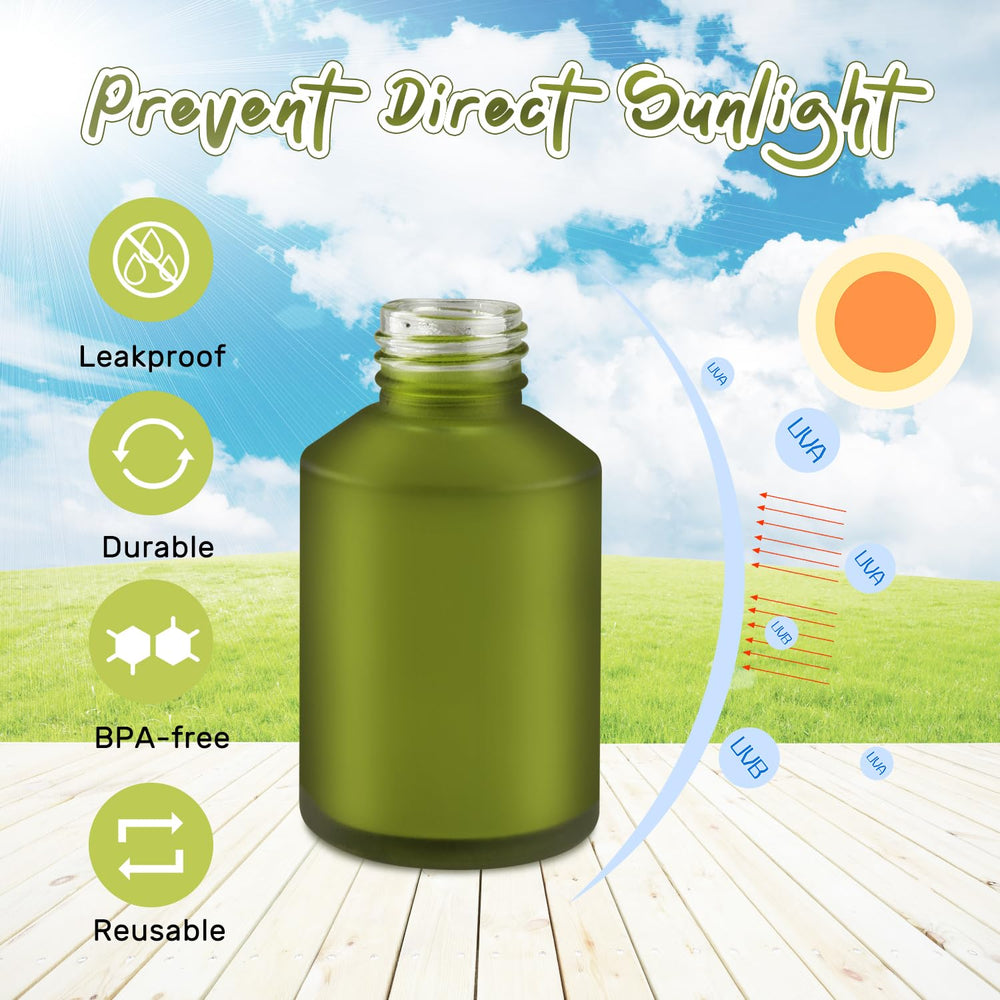 BOSMIOW green bottle protects contents from light and oxidation.