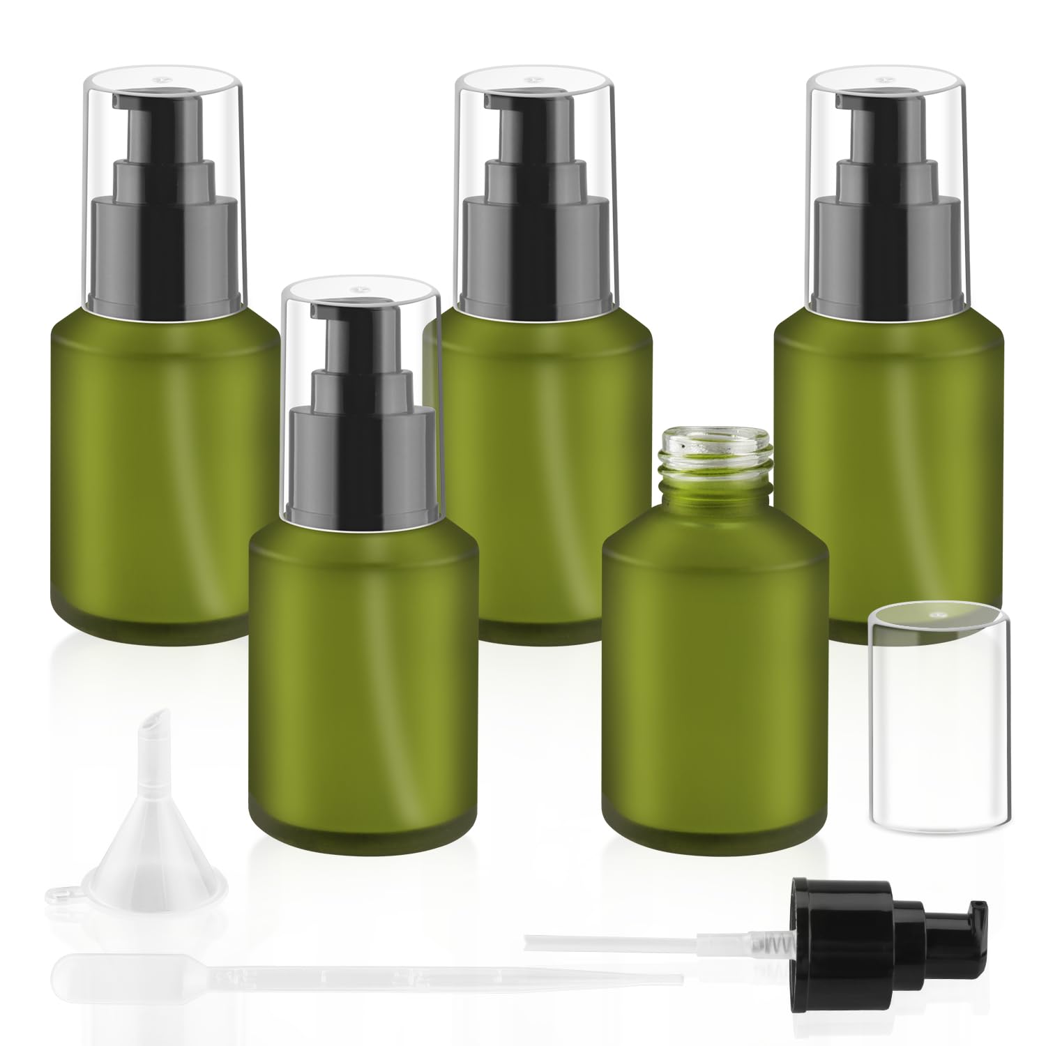 BOSMIOW green glass bottle with pump—60ml for easy lotion application.