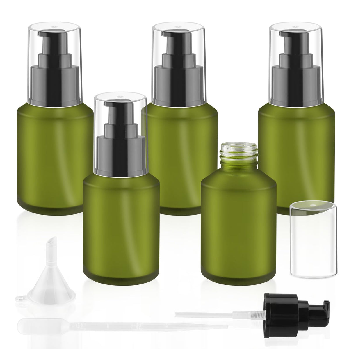 BOSMIOW green glass bottle with pump—60ml for easy lotion application.