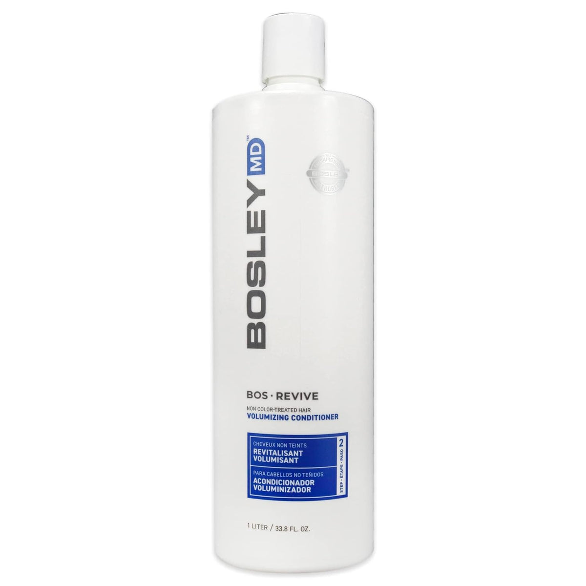 BosRevive conditioner bottle front showing vegan formula for fuller hair