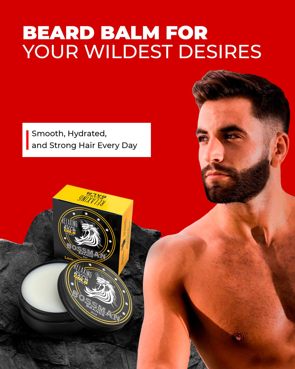 Bossman beard balm softening glide showcases smooth, manageable beard texture.