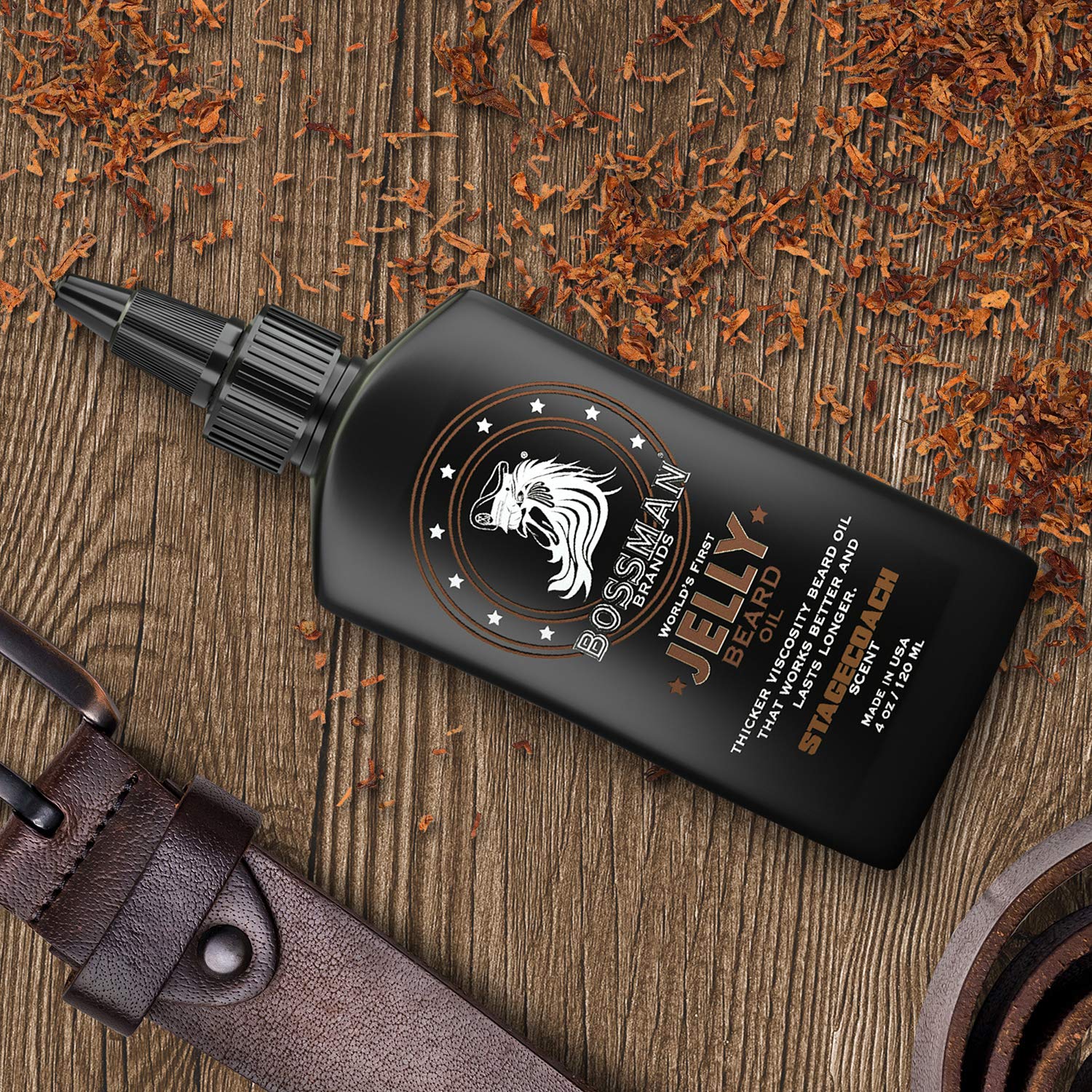 Bossman grooming-kit Stagecoach image shows synergy of jelly oil and conditioner.