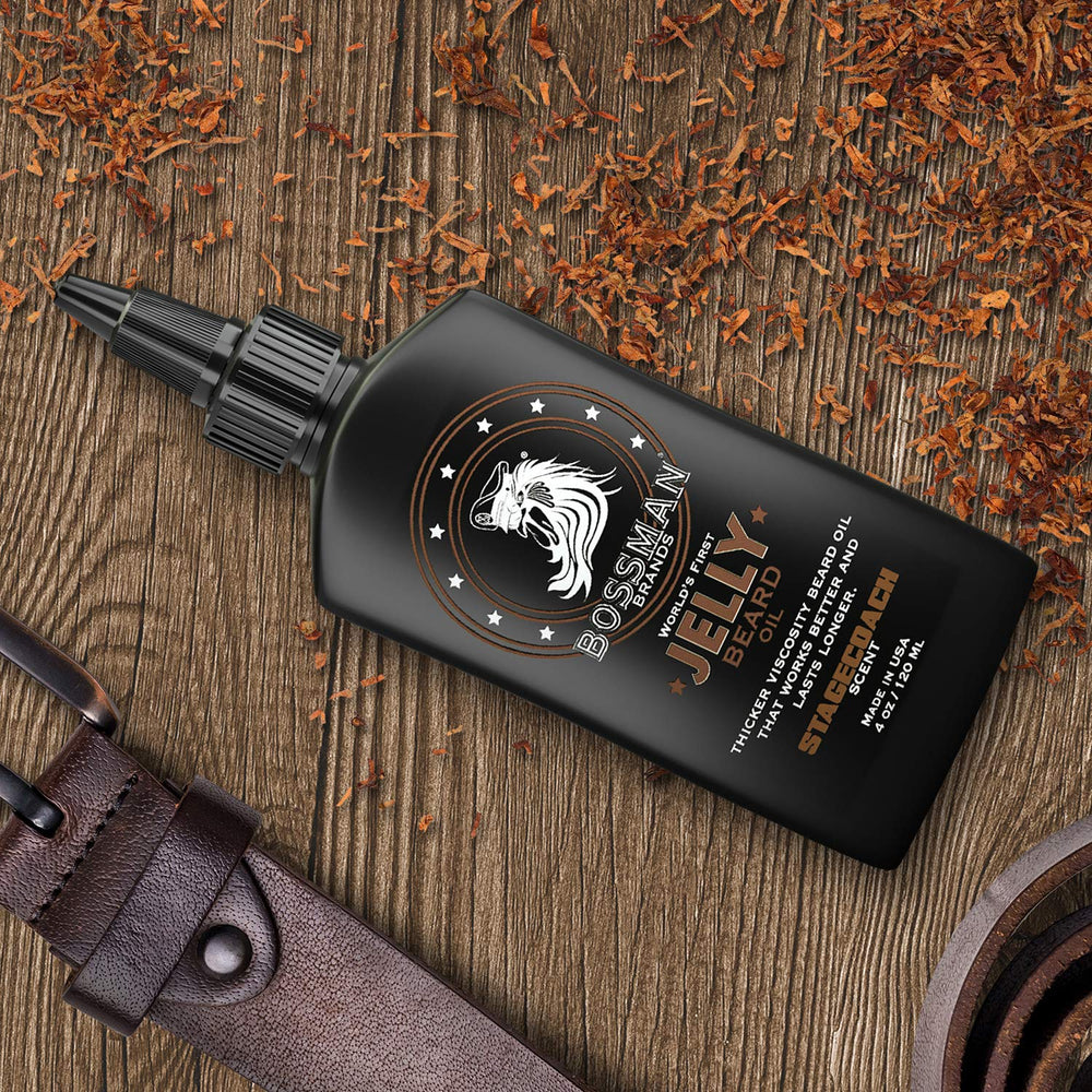 Bossman grooming-kit Stagecoach image shows synergy of jelly oil and conditioner.