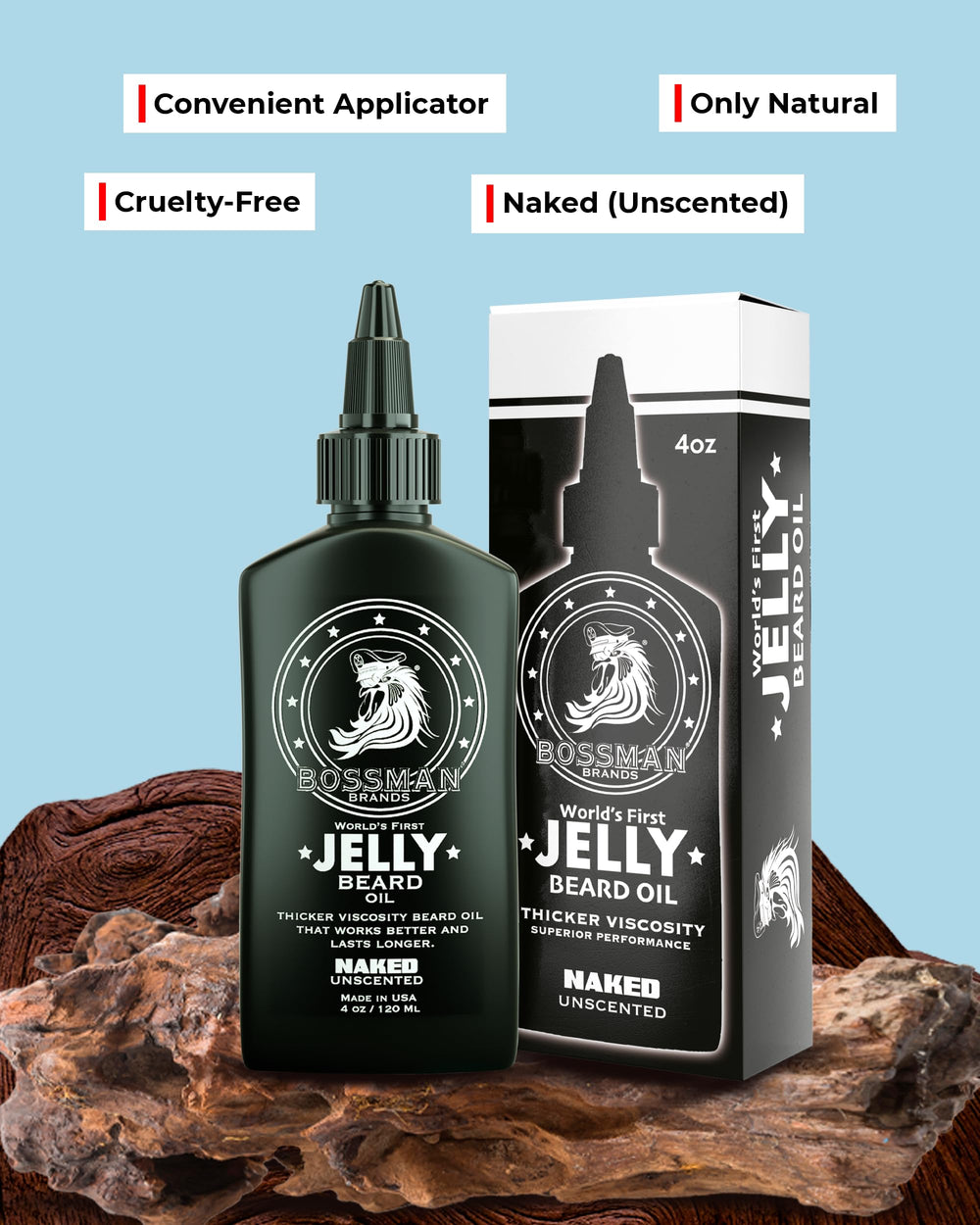 Bossman Jelly Beard Oil application scene for easy grooming.