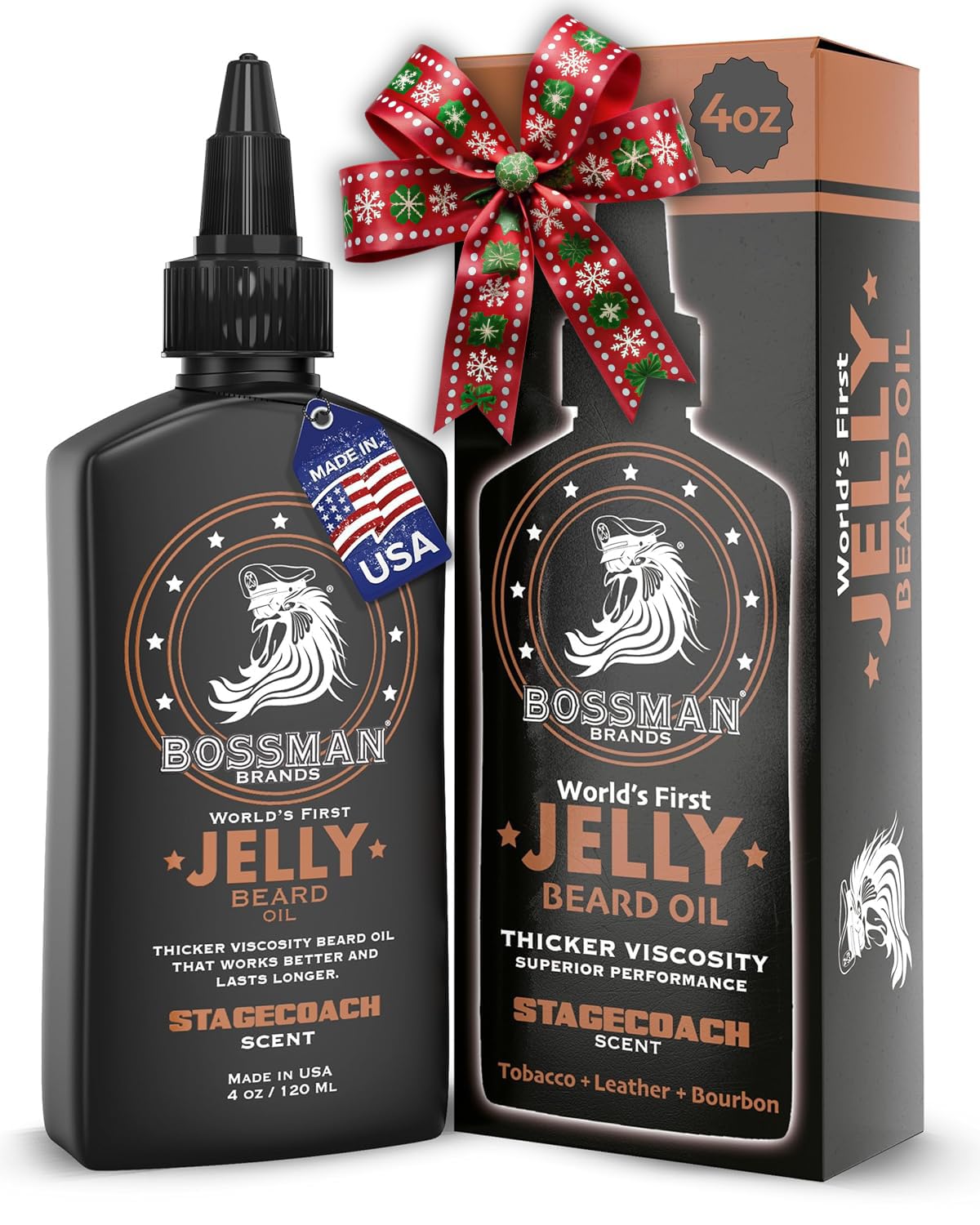Bossman Jelly Beard Oil Stagecoach bottle shows rich texture for a fuller, healthier beard.