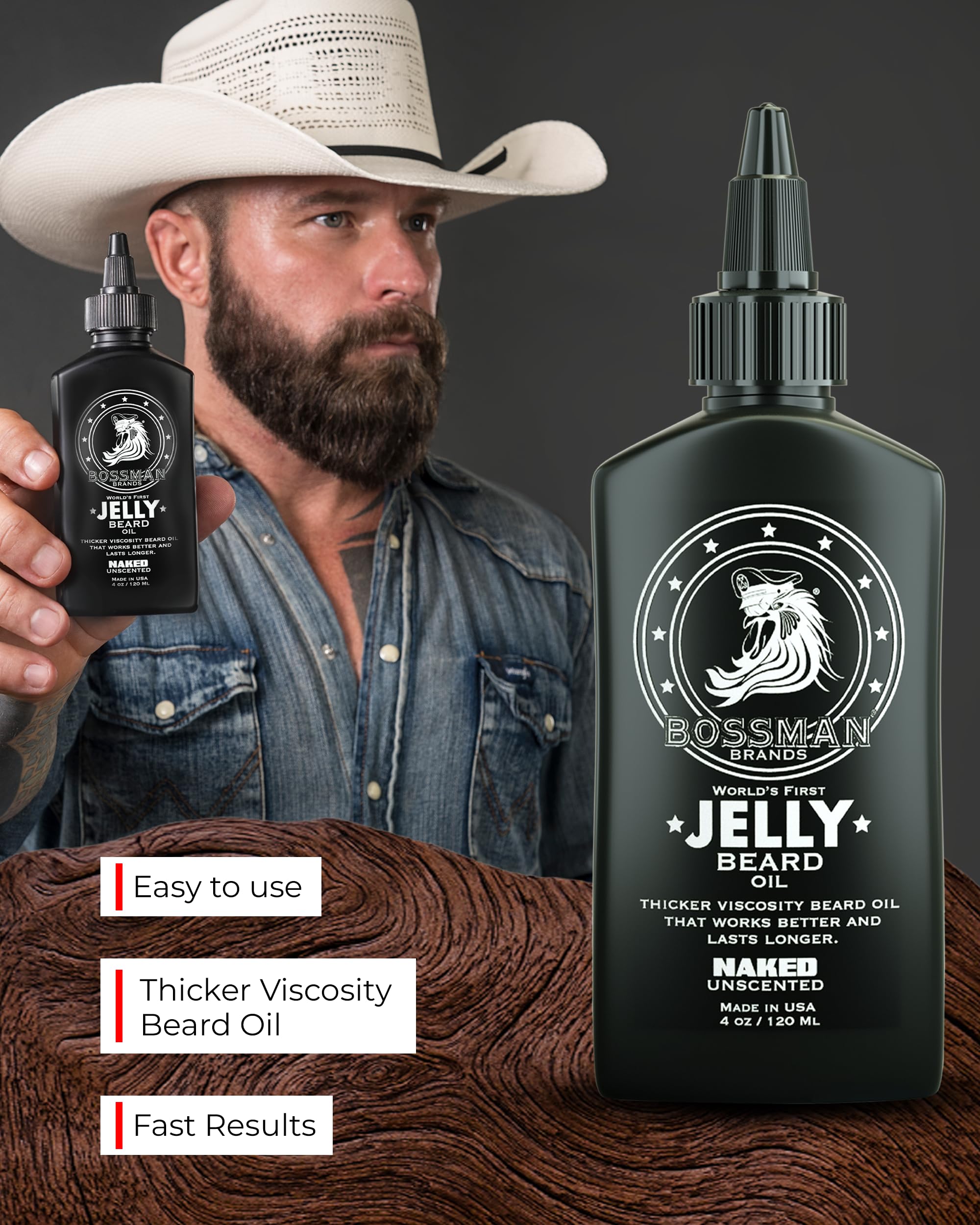 Bossman Jelly Beard Oil unscented label suitable for fragrance-free routines.